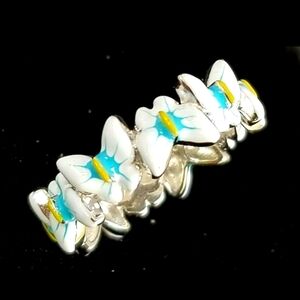 Ring Sterling Silver 925 Butterfly Enamel Eternity Band Ring SIZE: 5
